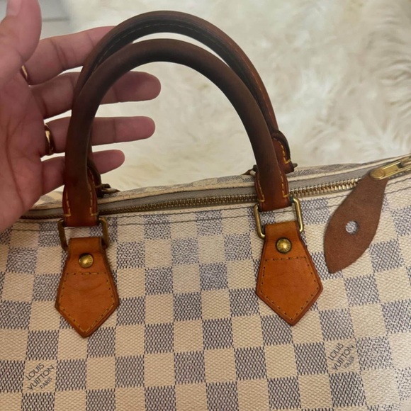 Louis Vuitton Tan Satchel with Damier Azur Canvas and Structured Shape - Picture 8 of 10